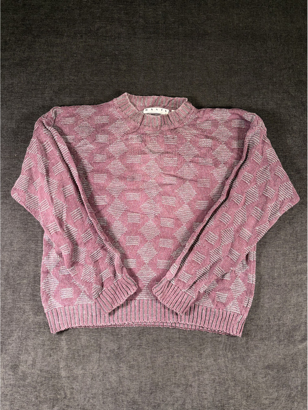 Basix Purple and Gray Geometric Pattern Sweater Medium